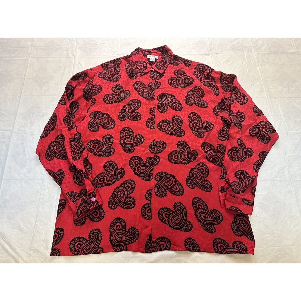 Vintage Saks Fifth Avenue Silk Button Up Paisley Blouse Sz 8 Red